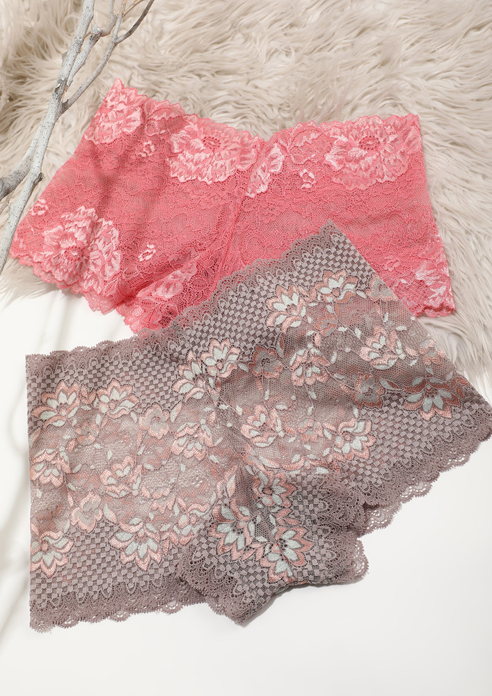 Lace Everyday Pink And Brown Boy Shorts