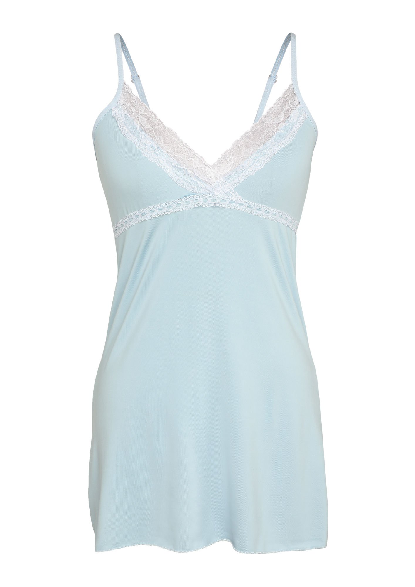 Shop Fashion Women Adjustable Spaghetti Straps Sleeveless Patchwork Lace  Sexy Sleepware Dress-Blue Online