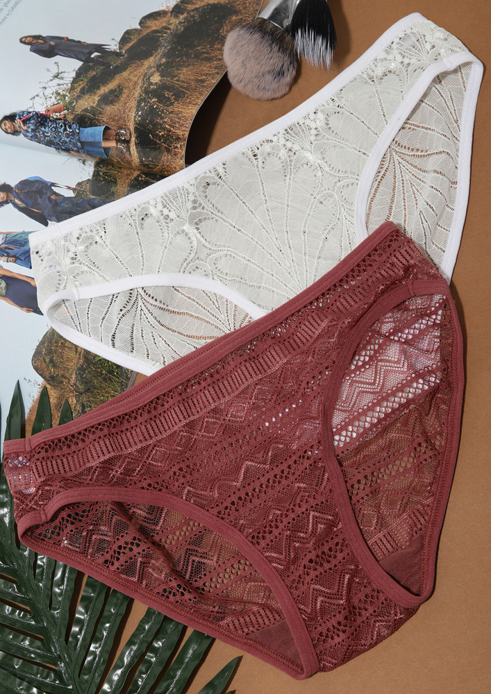 Breezy Red And White Lace Hipster Set Of 2
