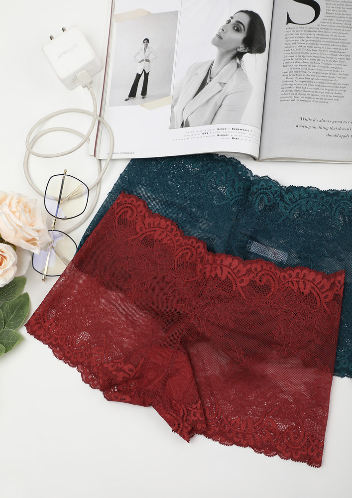 DAILY USE MID WAIST GREEN AND RED LACE BOYSHORTS