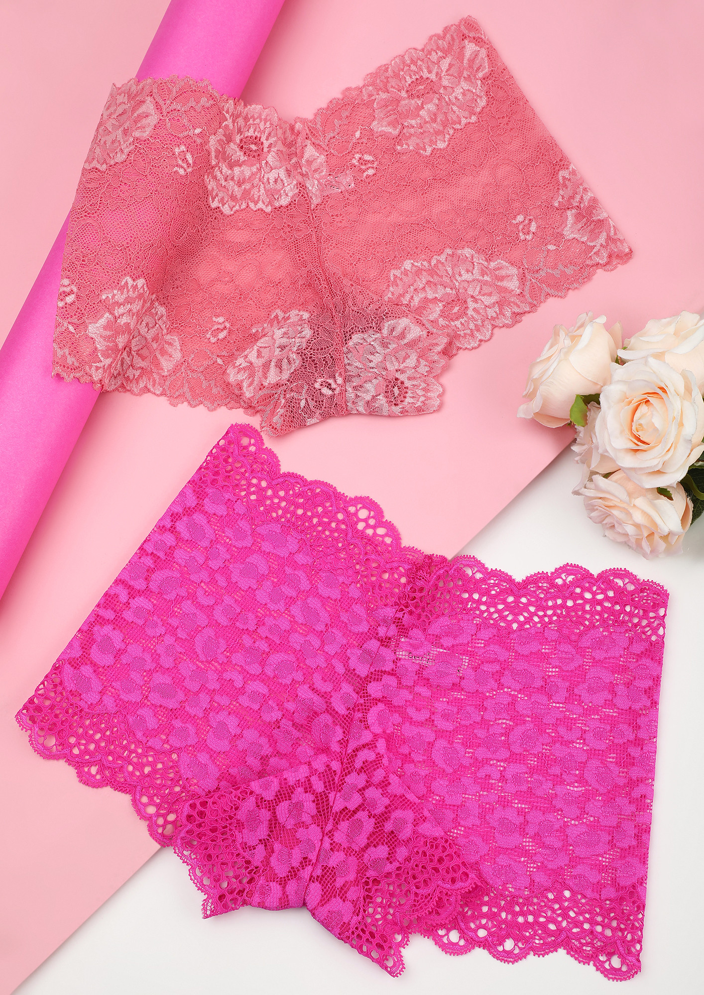BRIGHT CONNECTION MID WAIST PINK AND MAUVE LACE BOYSHORTS
