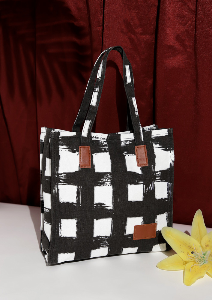 CHECKERED STYLE BLACK TOTE BAG