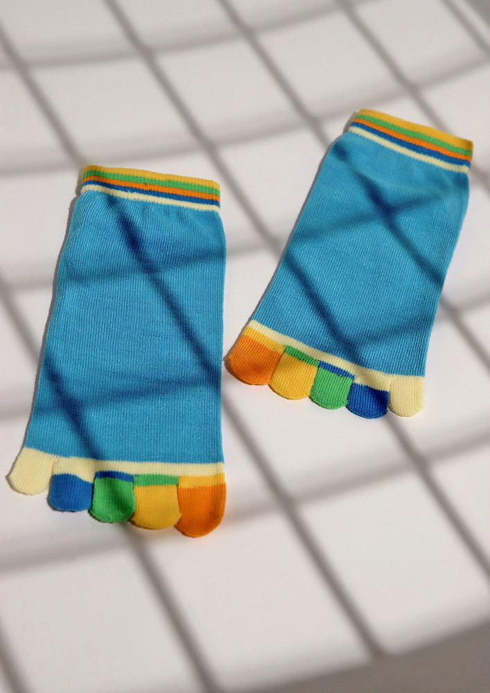Rainbow Toes Blue Yoga Socks