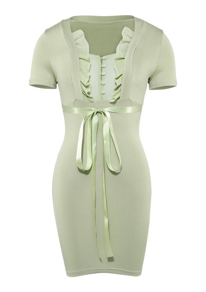 Simple Frill-detail Green Bodycon Dress
