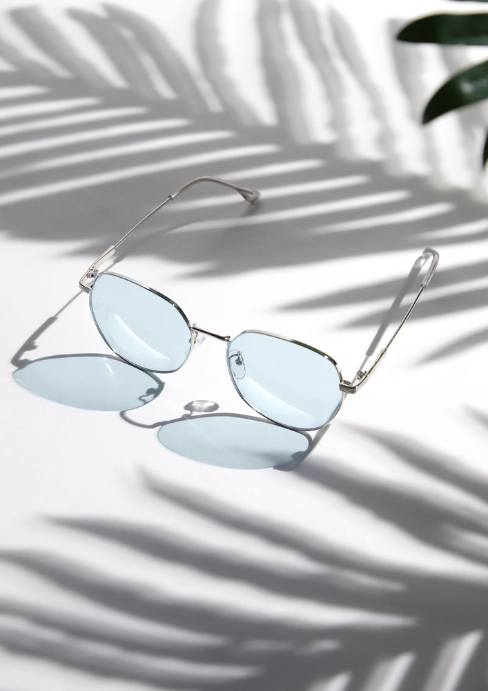 Sending Vibes Silver And Blue Sunglasses