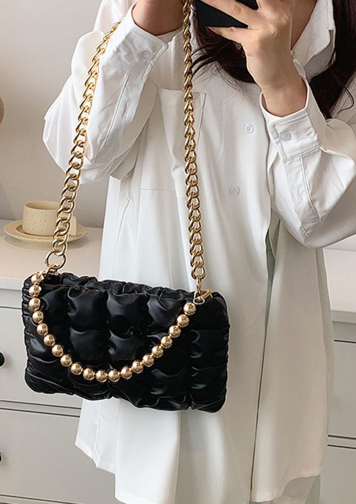 What A Quilted Leather Black Handbag