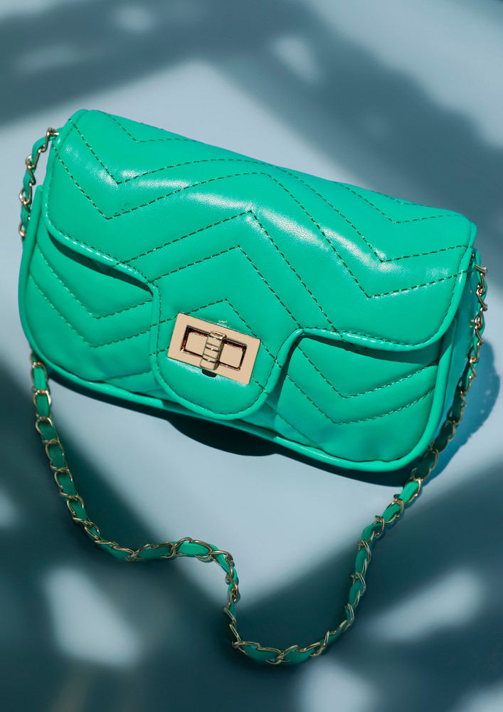 Heart Desires Green Quilted Leather Sling Bag