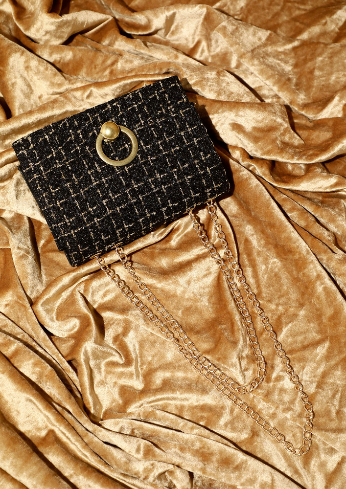 Love For Black Tweed Flap Handbag