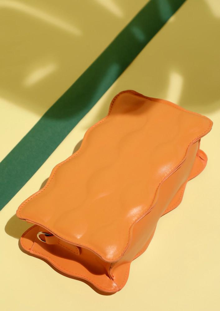 Orange Leather Asymmetrical Edge Sling Bag