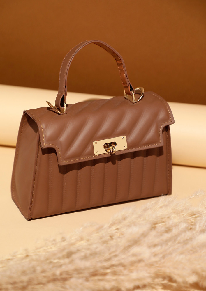 Glorious Brown Metal Twist Lock Handbag