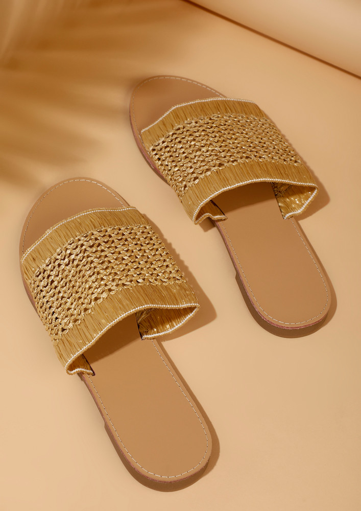 READY TO SHINE WITH MY ETHNIC GOLDEN WOVEN DESIGNED FLATS