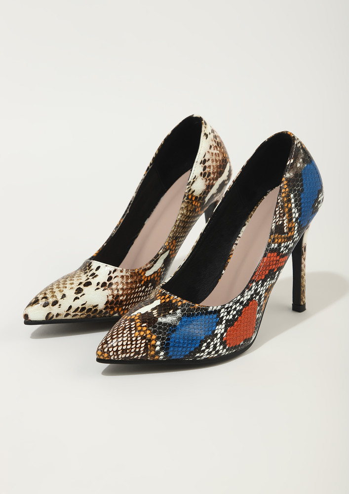 The Real Printed Colour-block Details On Pointed Toe Pump Heels 