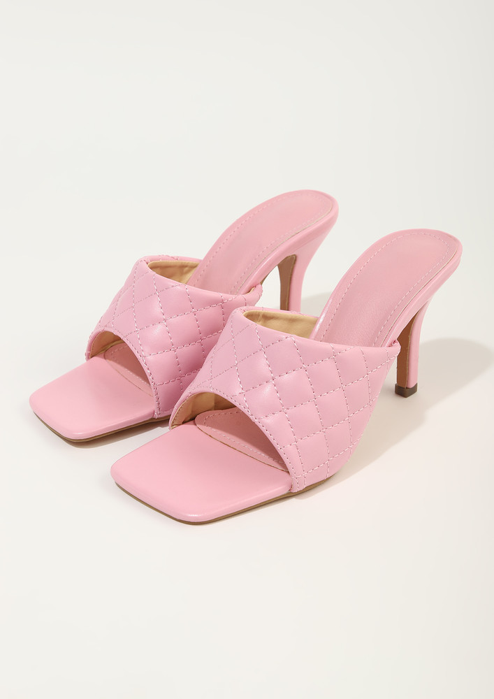 LOVE & SHADES OF PASTEL PINK QUILTED PATTERNED SLIP-ON STILETTO HEELS