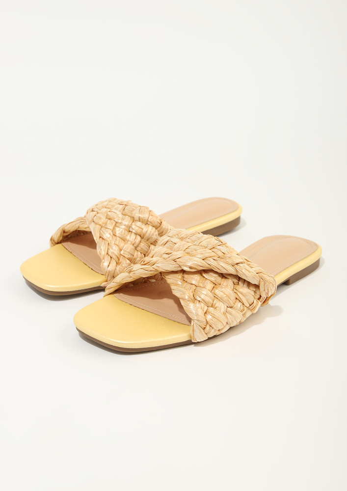 It Matters With Pastel Yellow Shade Braided Flats 