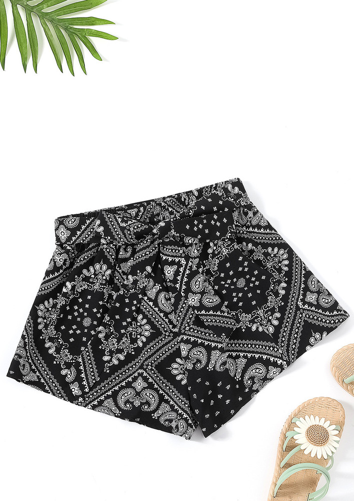 Street-style-printed  Black Casual Shorts