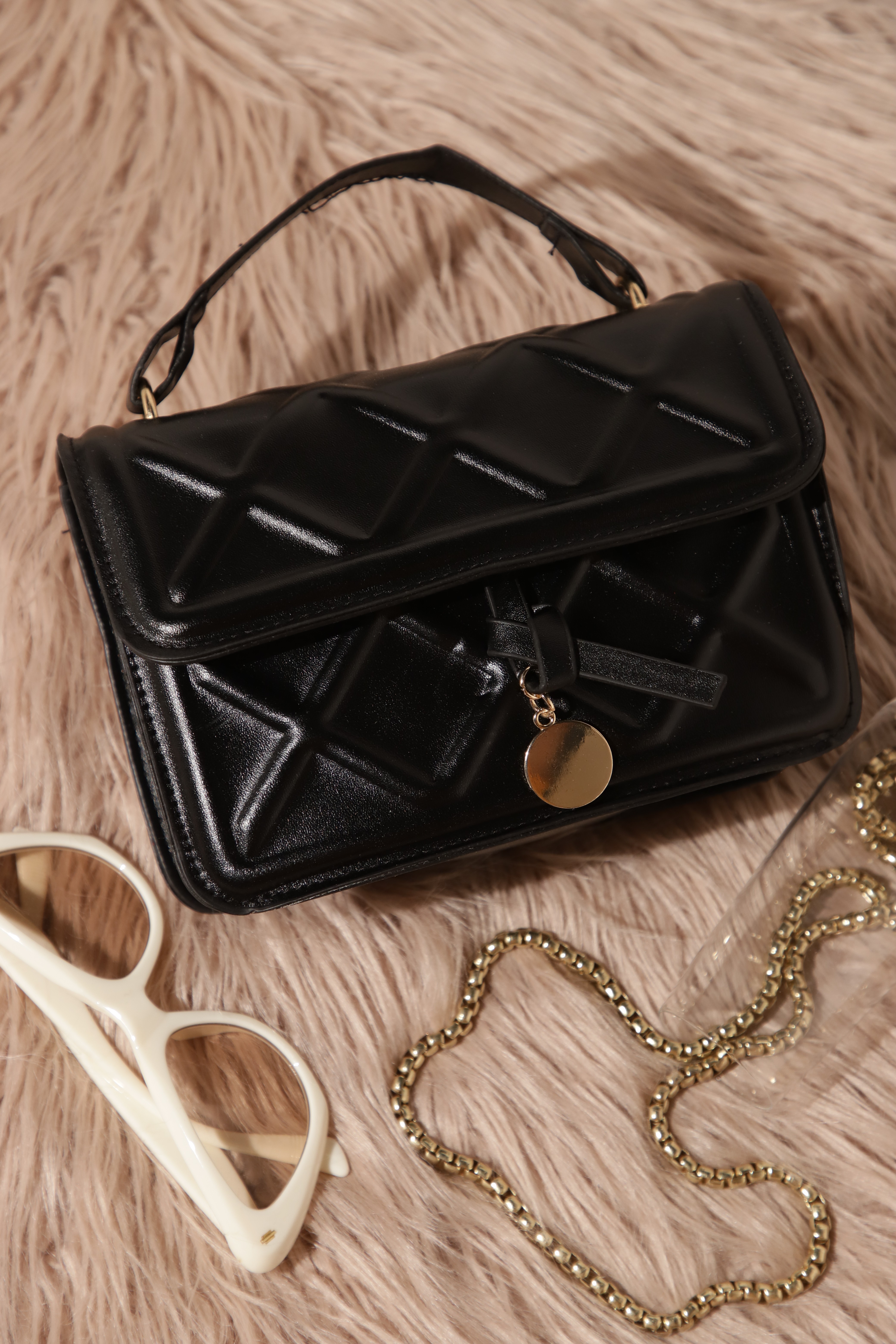 SOLIDS ARE BETTER QUILTED BLACK HANDBAG