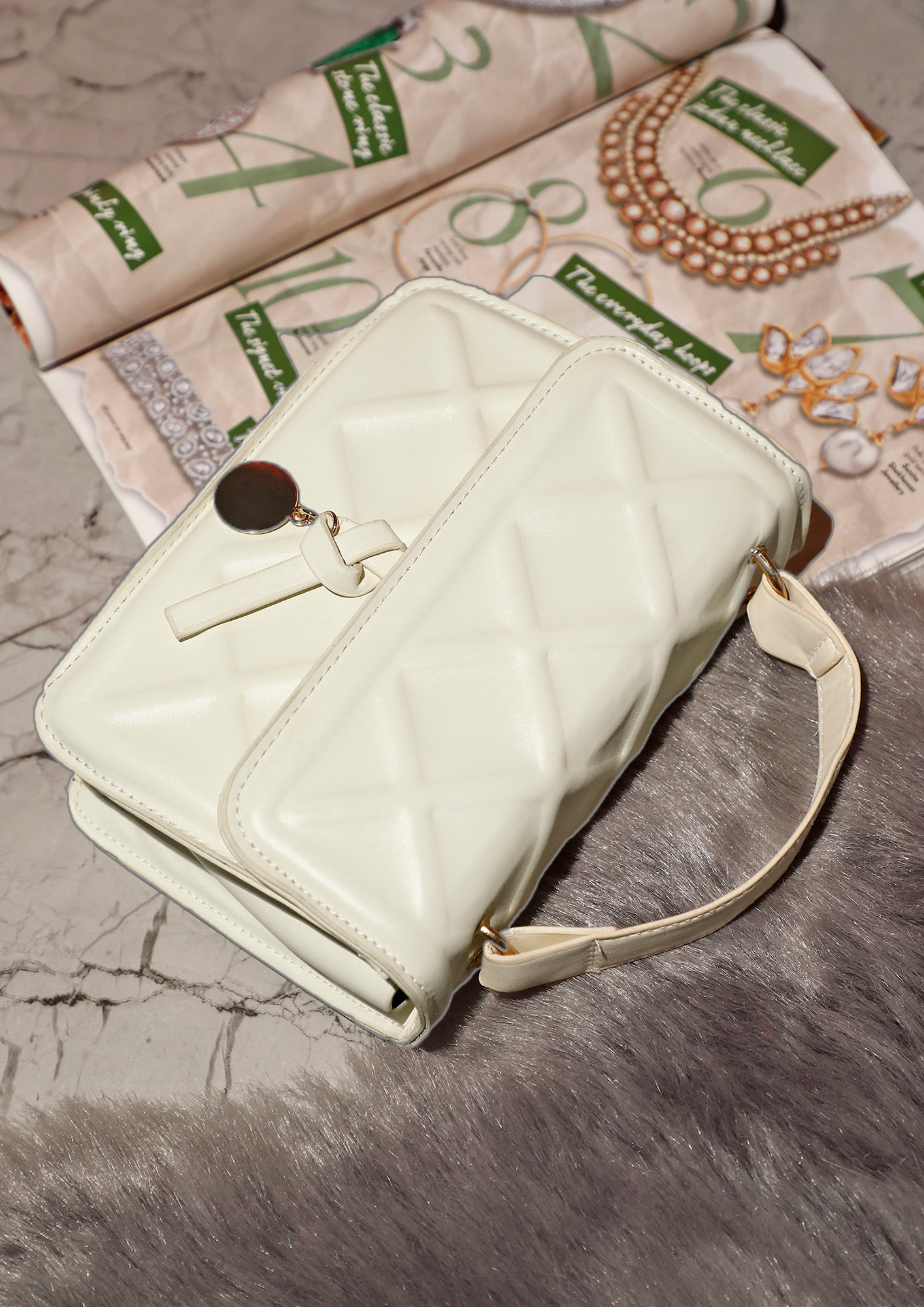 SOLIDS ARE BETTER QUILTED BEIGE HANDBAG