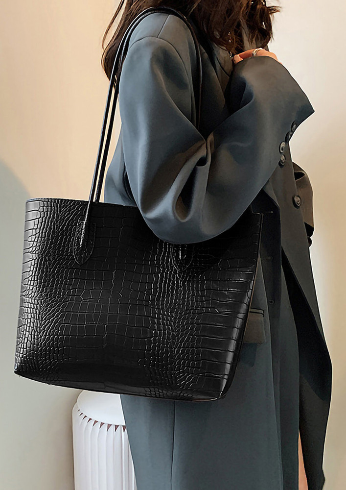 Meena Textured Black Handbag