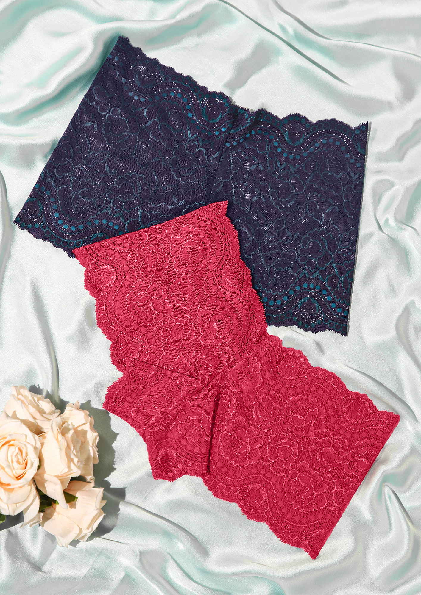 COMFORT-ATTACHED-IN-MY-MID-RISE, SOLID, PRINTED, NAVY & PINK, LACE-DETAIL, NYLON, BOYSHORT BRIEF SET (PACK OF 2)