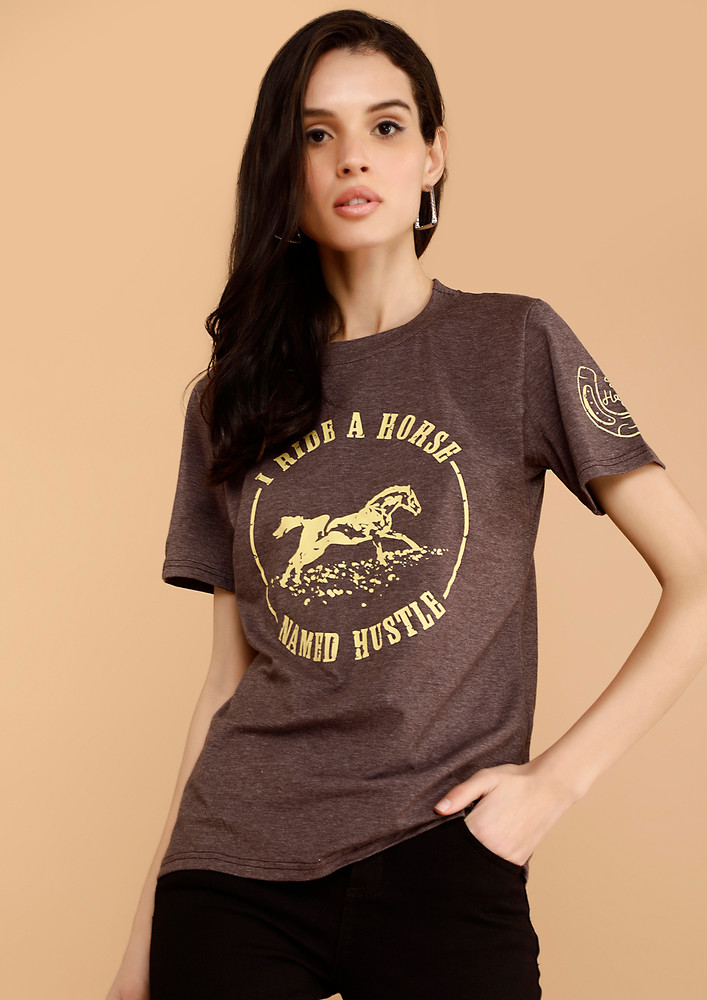 Simply-printed Front Brown Regular T-shirt