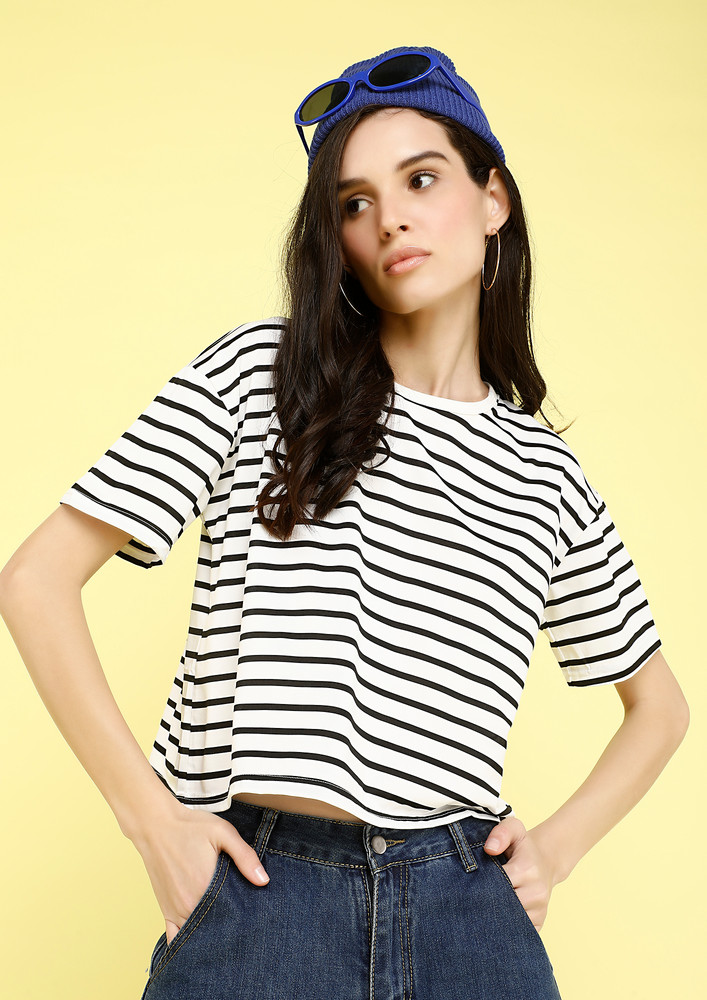 Regular Fit Short Sleeves Striped White T-shirt