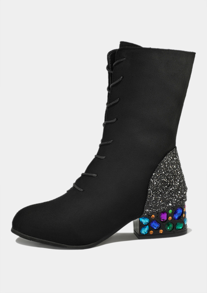 Black Suede Studded Embellished Chelsea Boots