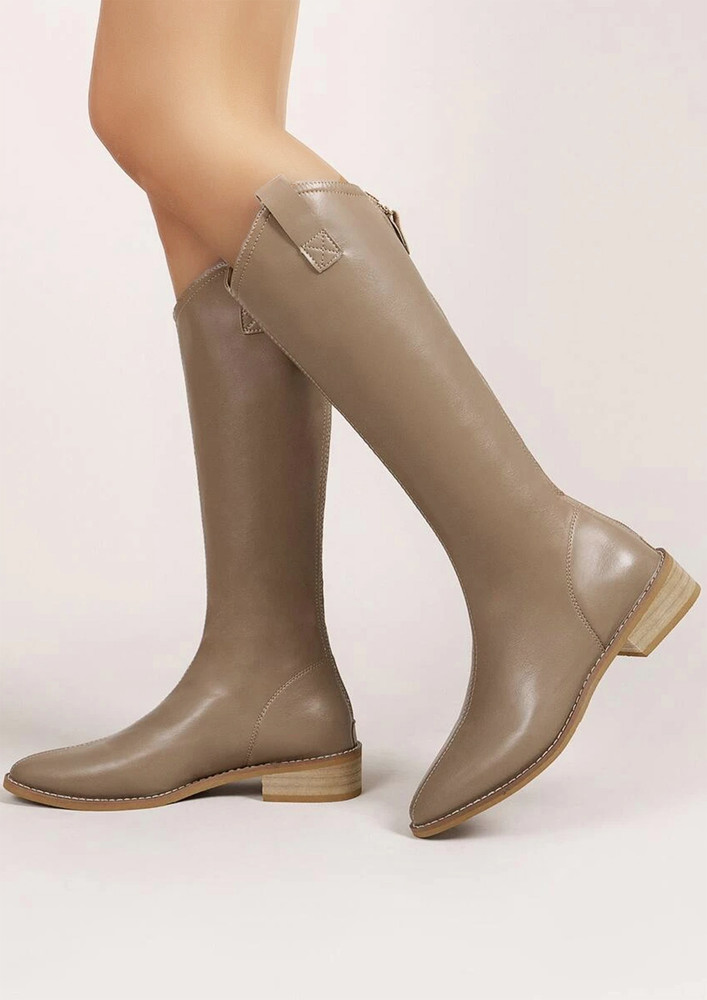 Khaki Pu Mid-top Imitation Leather Boots