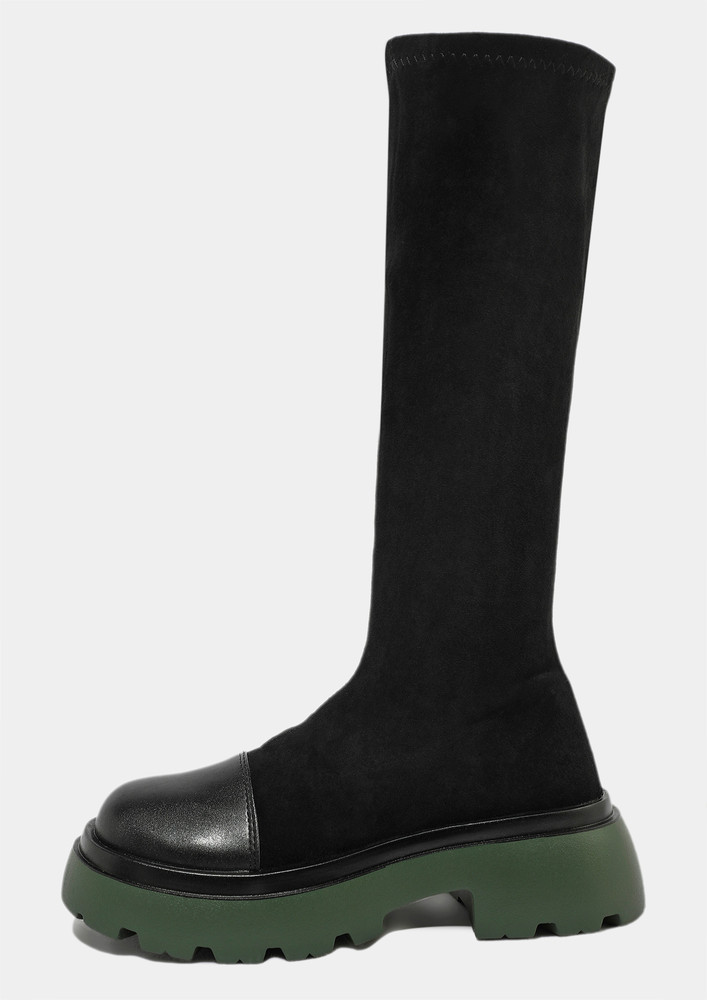 Green In Pu & Faux Leather Knee High Boots