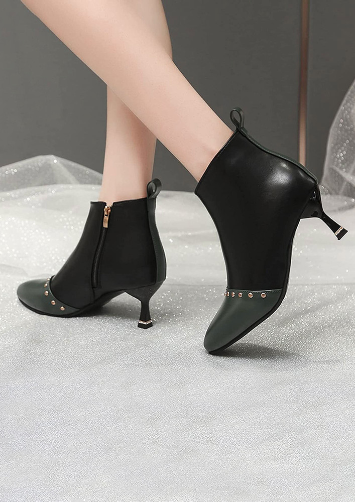 In Kitten Mid Heel Solid Black Ankle Boots