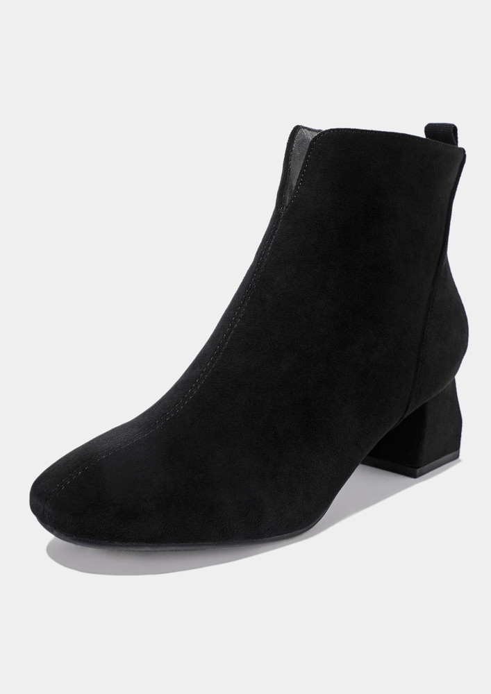 Suede Black With Back Loop Ankle Boots