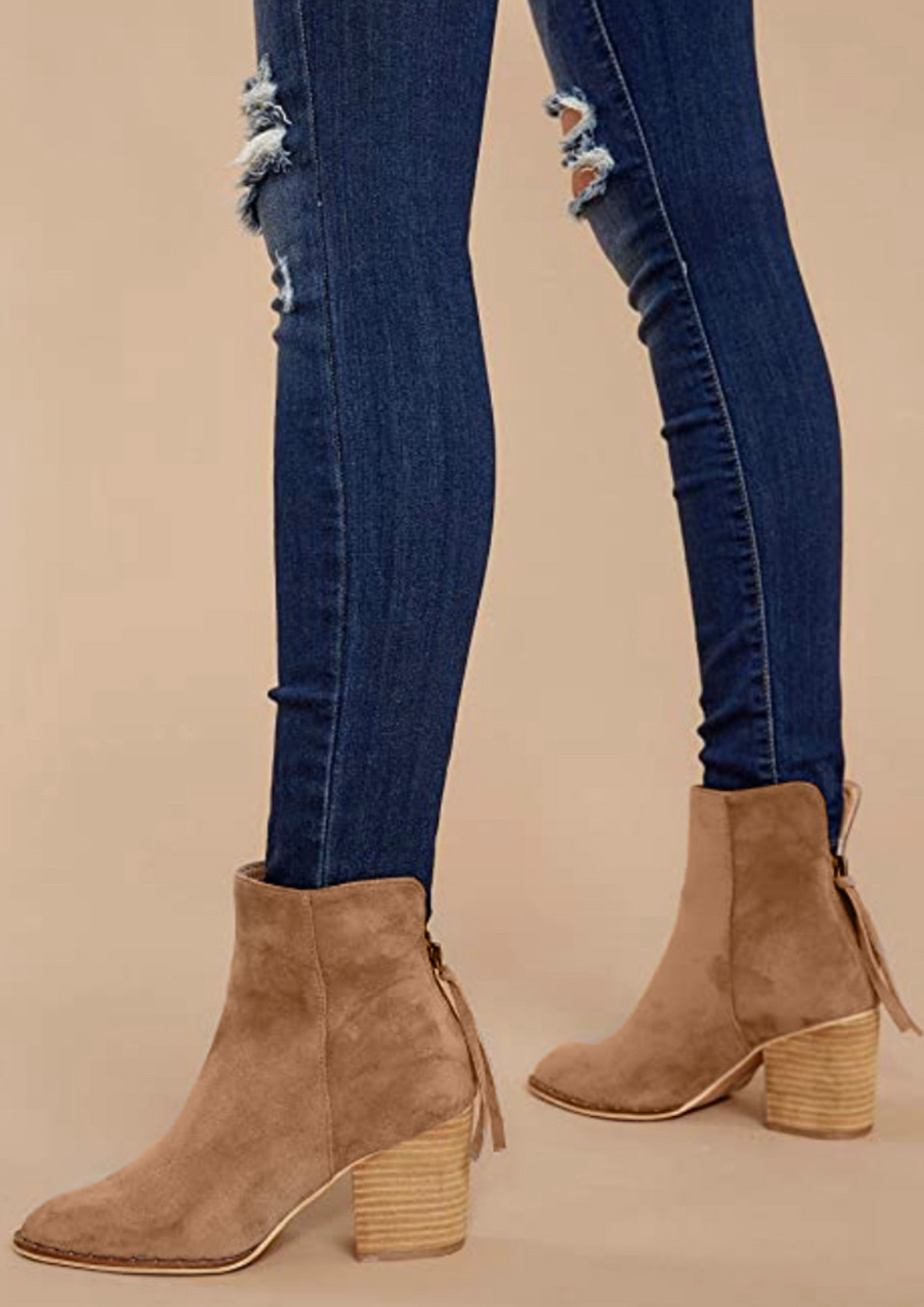 STYLISH LOW HEEL BROWN SUEDE ANKLE BOOTS
