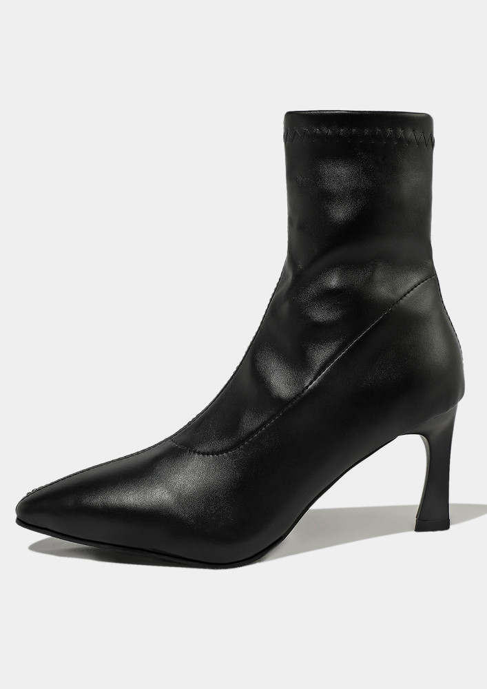 Black Elegant Stiletto Medium Ankle Boots