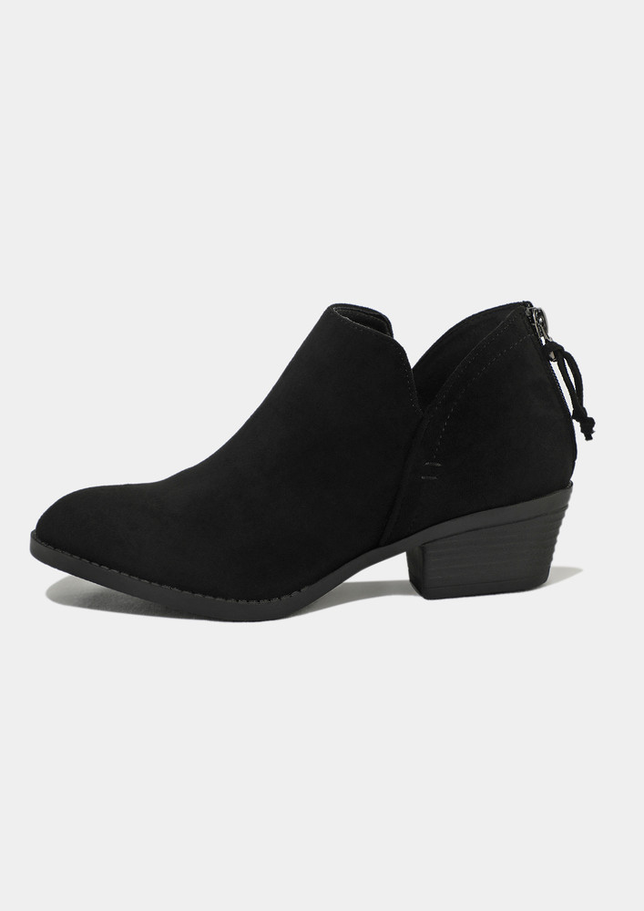 In Black Suede Slip-on Low Ankle Boots