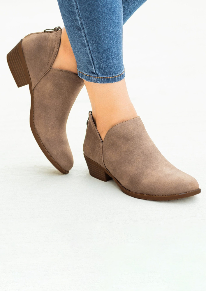 LIGHT BROWN SUEDE SLIP-ON LOW ANKLE BOOTS
