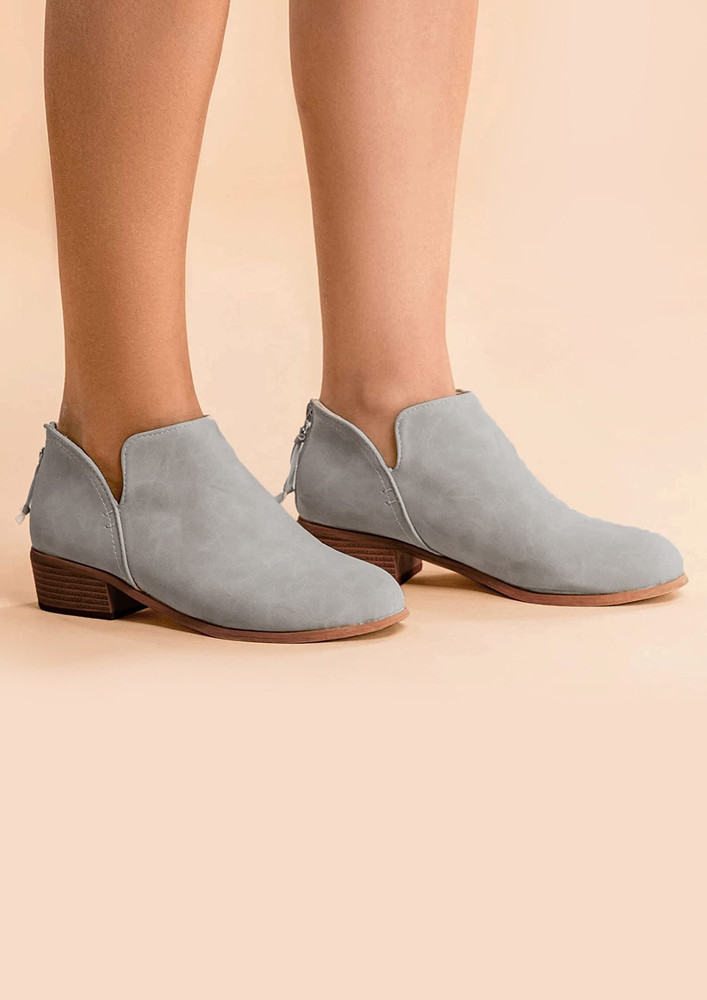 IN GREY SUEDE SLIP-ON LOW ANKLE BOOTS