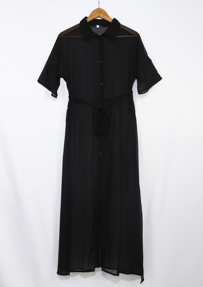 Solid Black Button Down Maxi Shirt Dress
