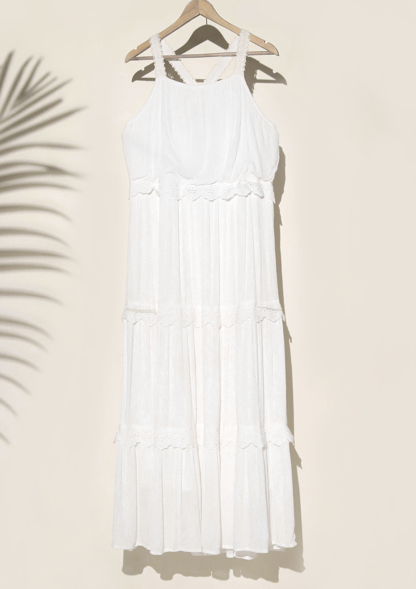 WHITE SQUARE NECK FRILLED MAXI LENGTH DRESS