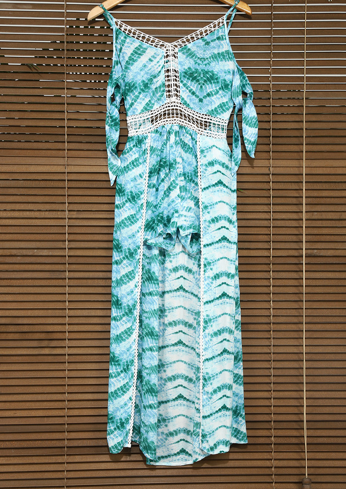 Pretty Cut-out Back Tie-dye Blue Maxi Dress