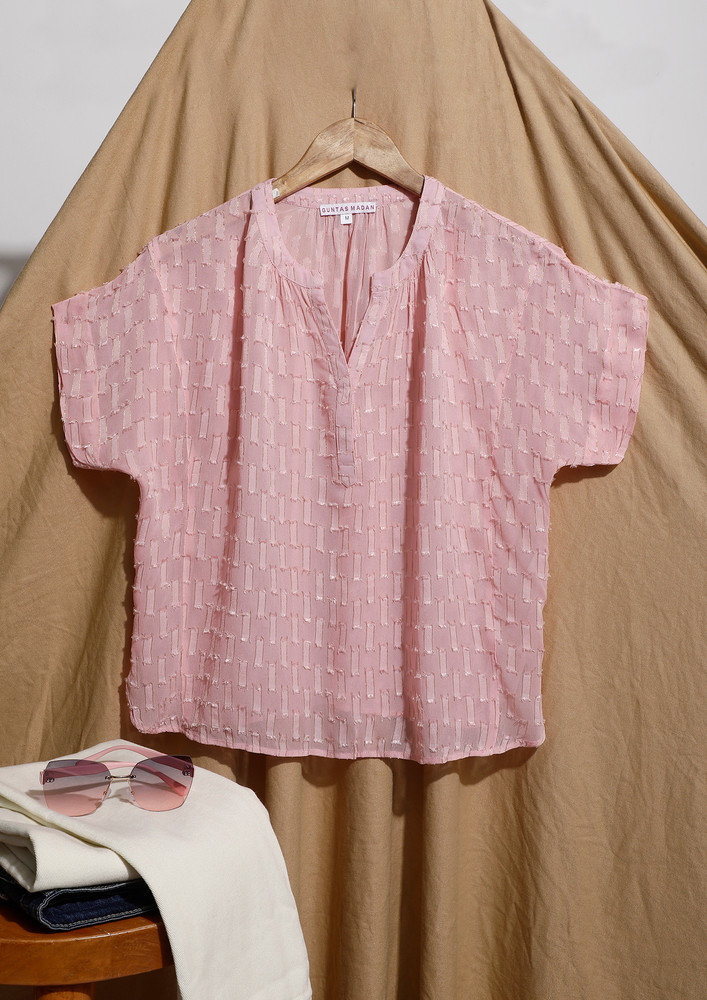 Light Pink Textured Prints Regular Tunic Top