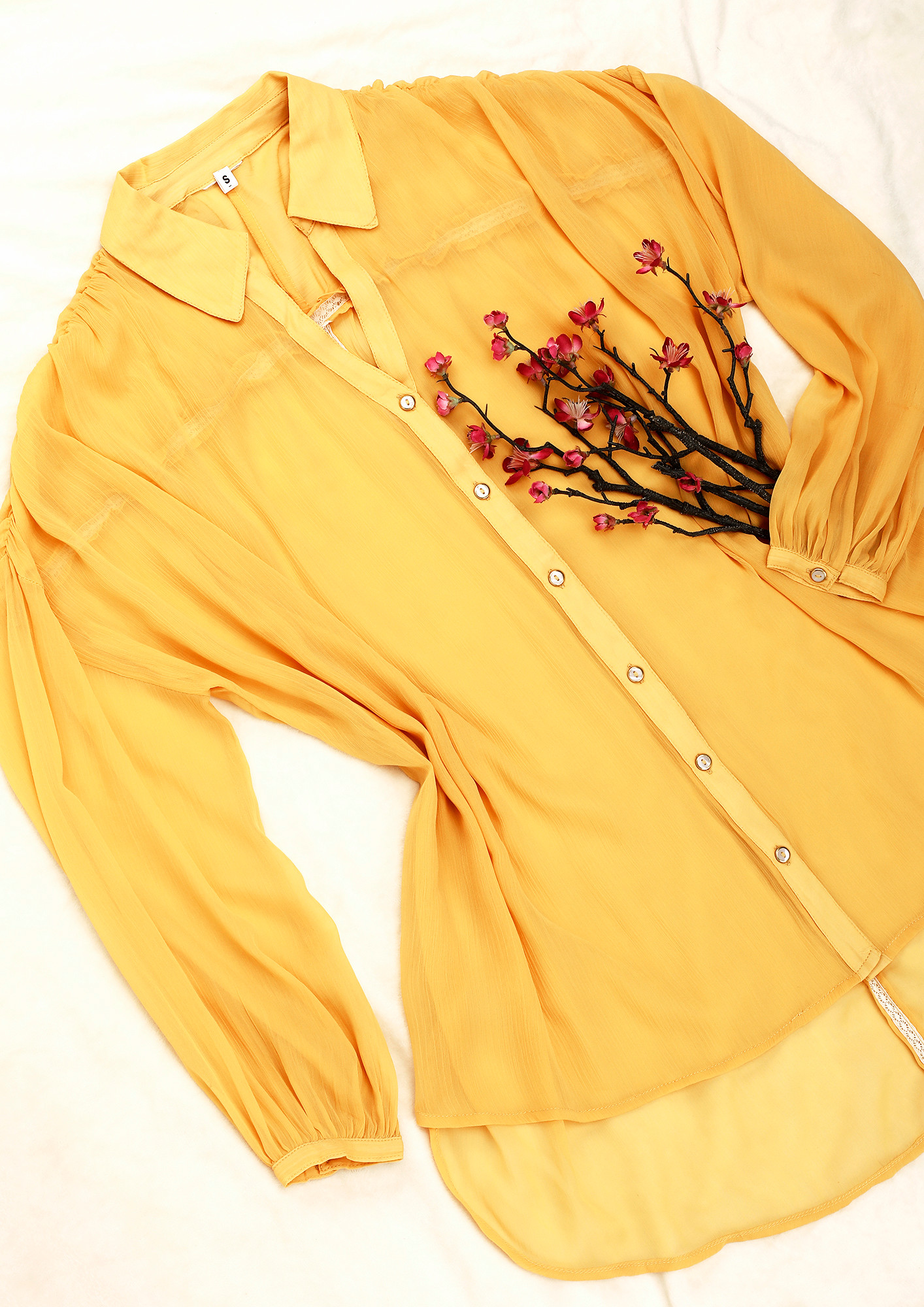 SWEET-YELLOW COLLARED TRANSPARENT SHIRT DRESS