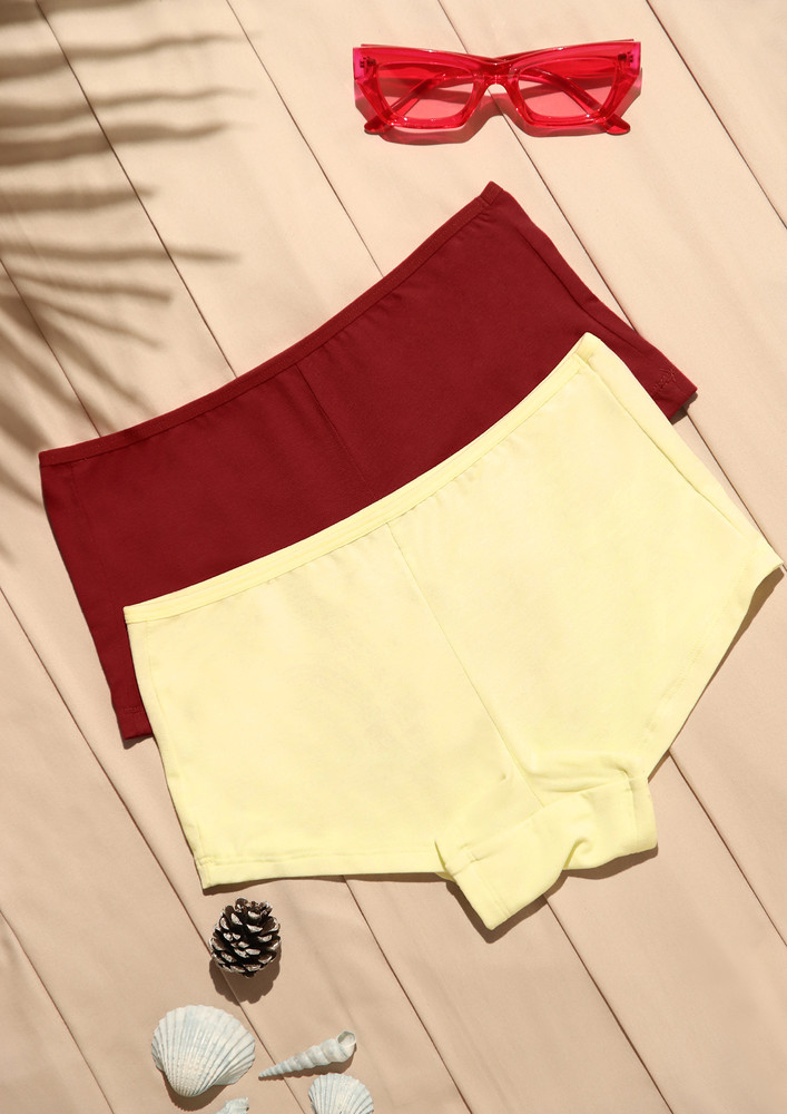 Solid Mid-rise Yellow & Deeper-red Hipster Set