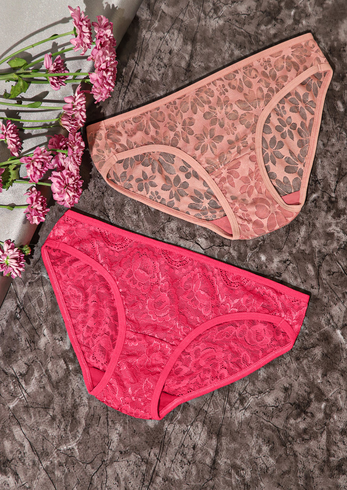 Lacy Detailed Ink-pinks (set Of 2) Bikini Briefs
