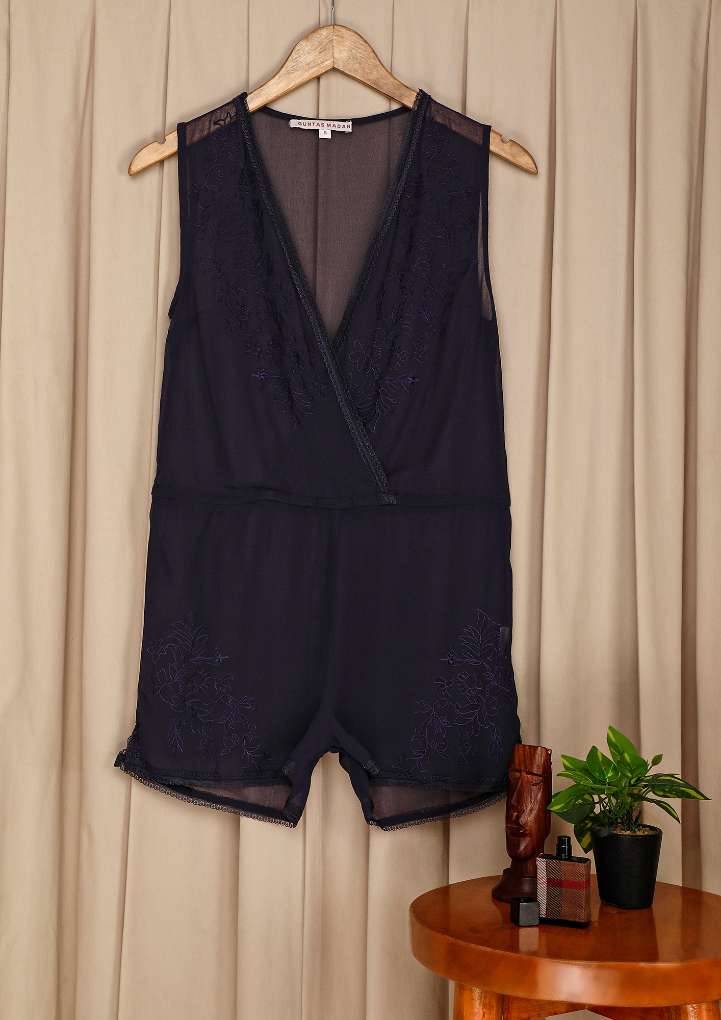 IN A BLACK THREAD DETAIL POLYESTER PLAYSUIT