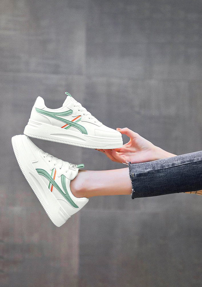 GREEN-WHITE CASUAL PU TRAINERS