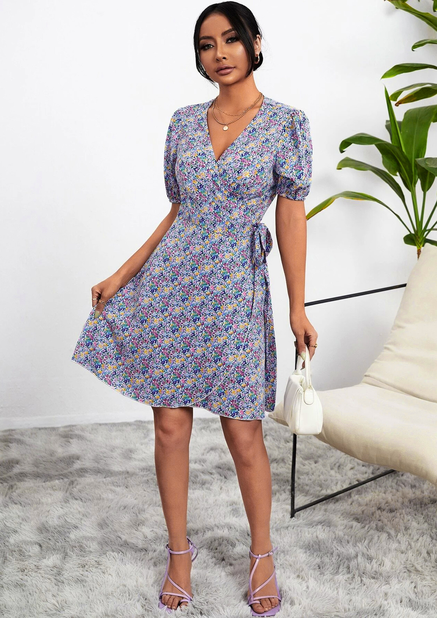 Buy PRINTED MULTICOLOUR SHORT WRAP DRESS for Women Online in India