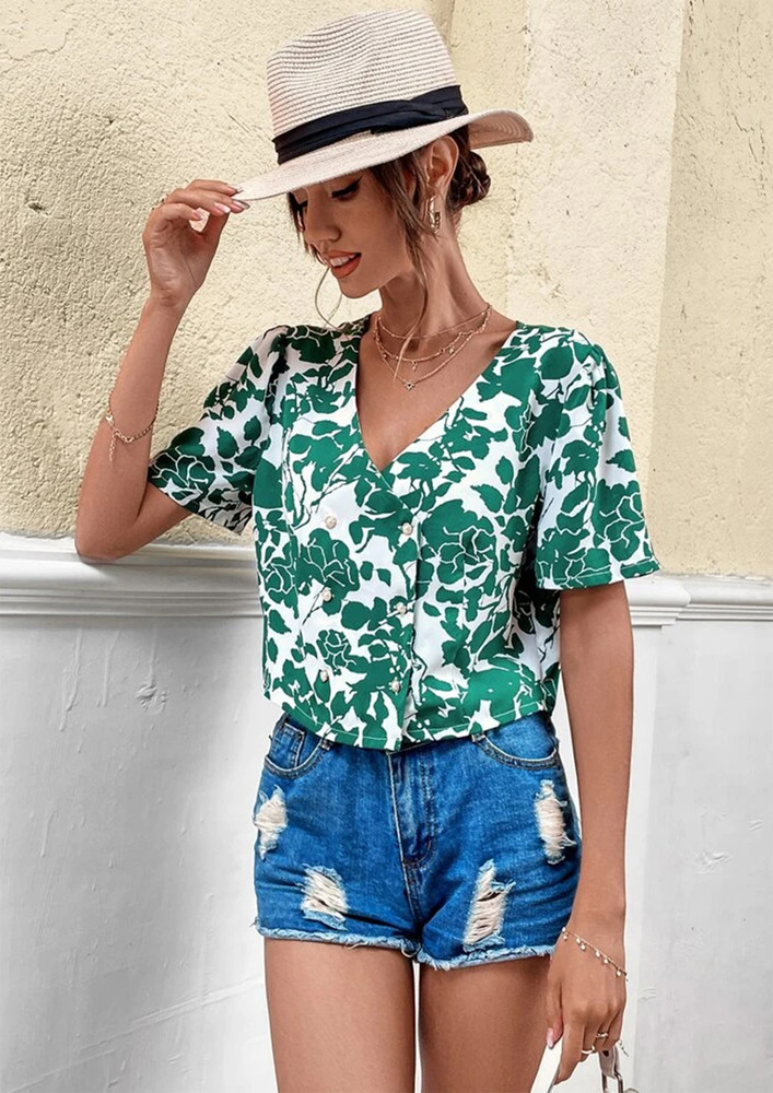 DOUBLE BREASTED PRINTED RESORT BLOUSE