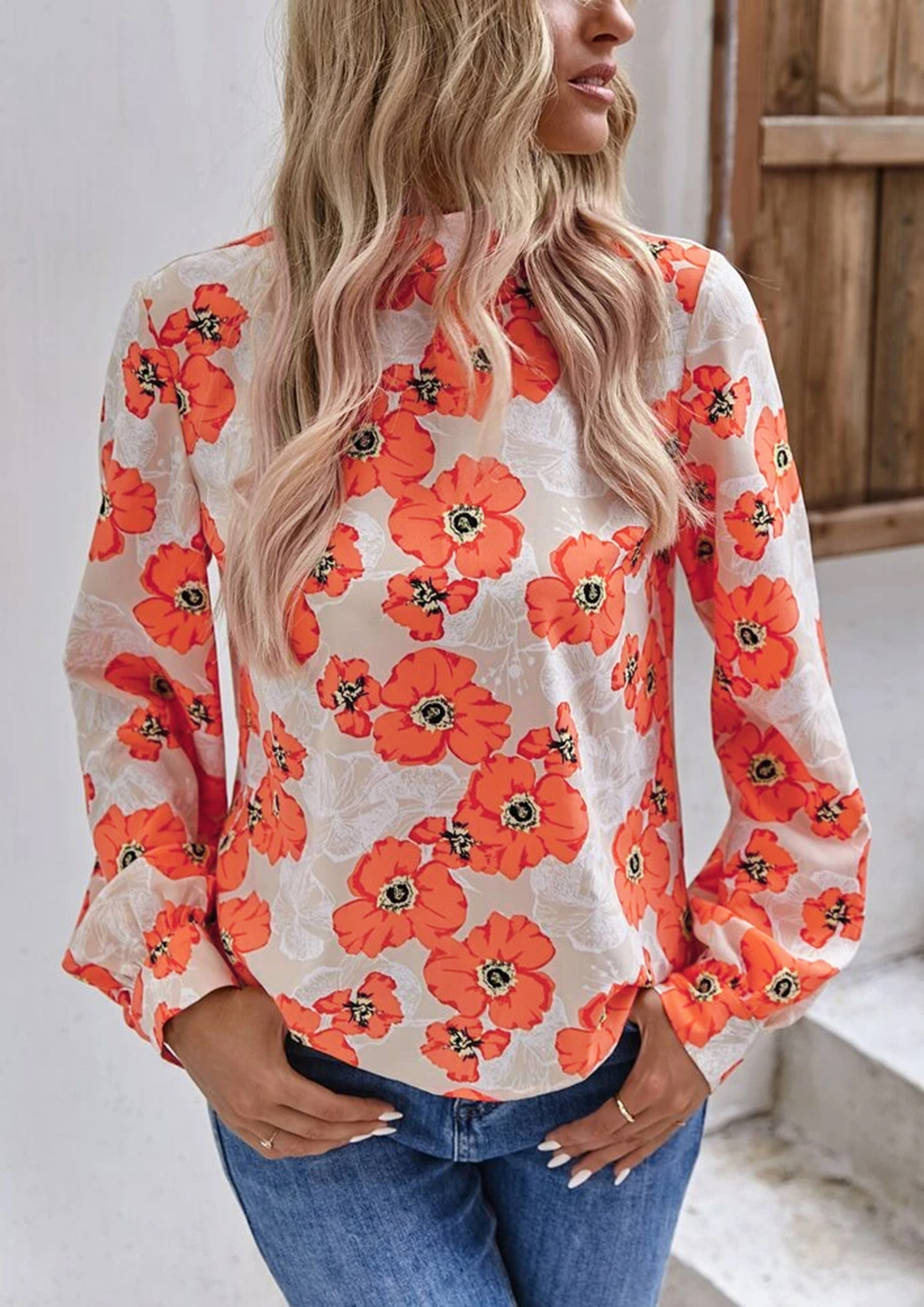 Buy ORANGE FLORAL-PRINT KNOT-TIE BLOUSE for Women Online in India