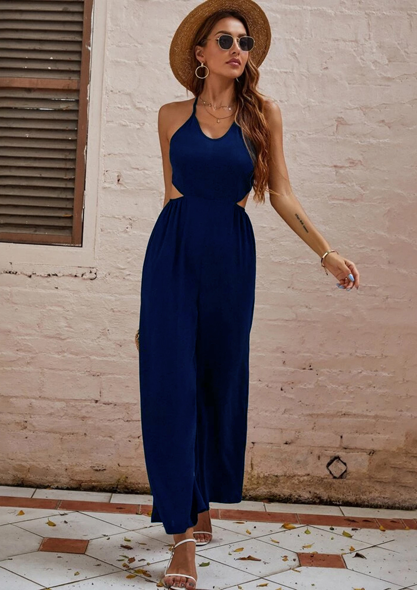 Wholesale Hot Sale M09468 - fashion casual solid color long sleeve backless  women jumpsuit From m.alibaba.com