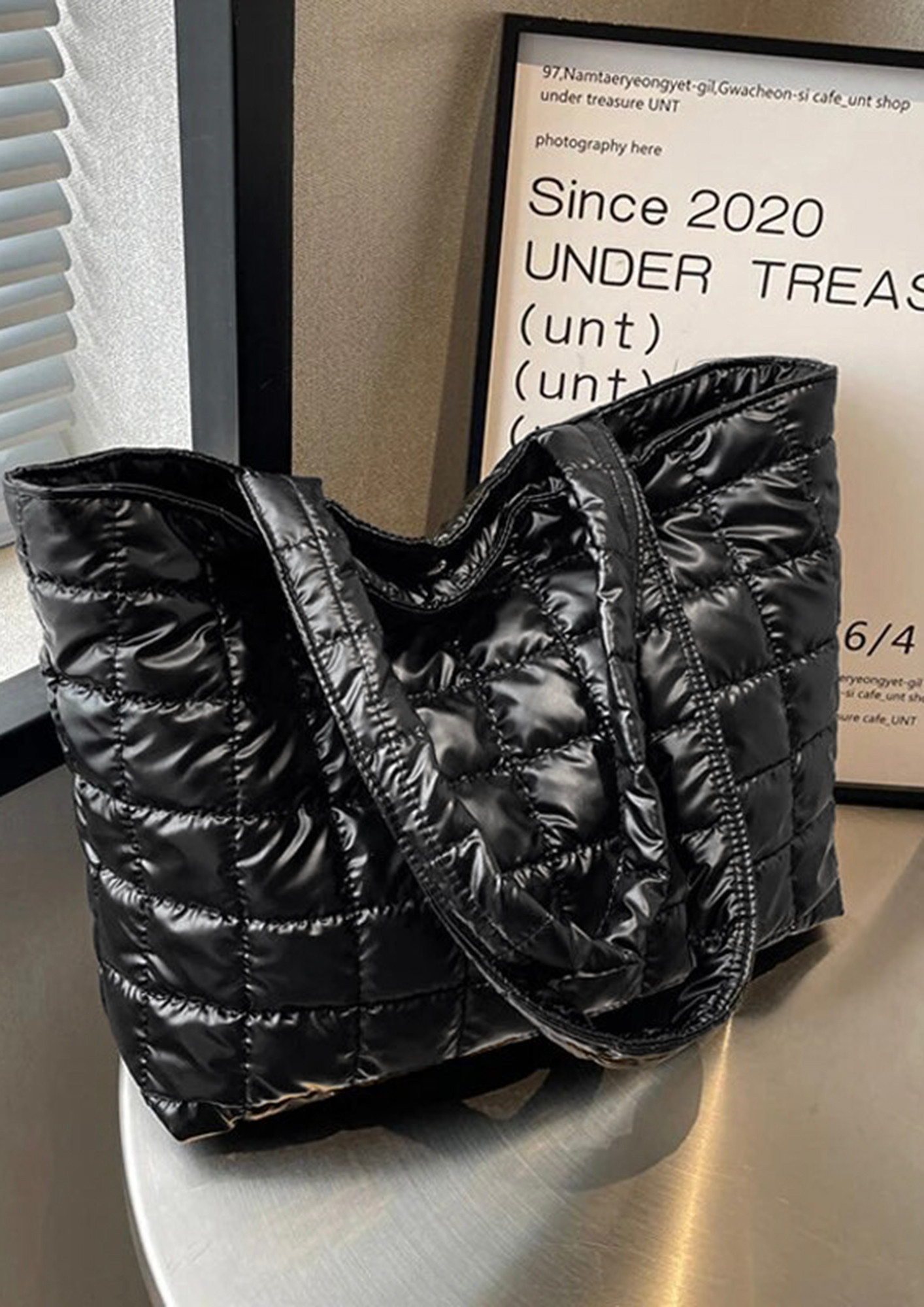 Buy PU QUILTED BLACK SHOPPER TOTE BAG for Women Online in India