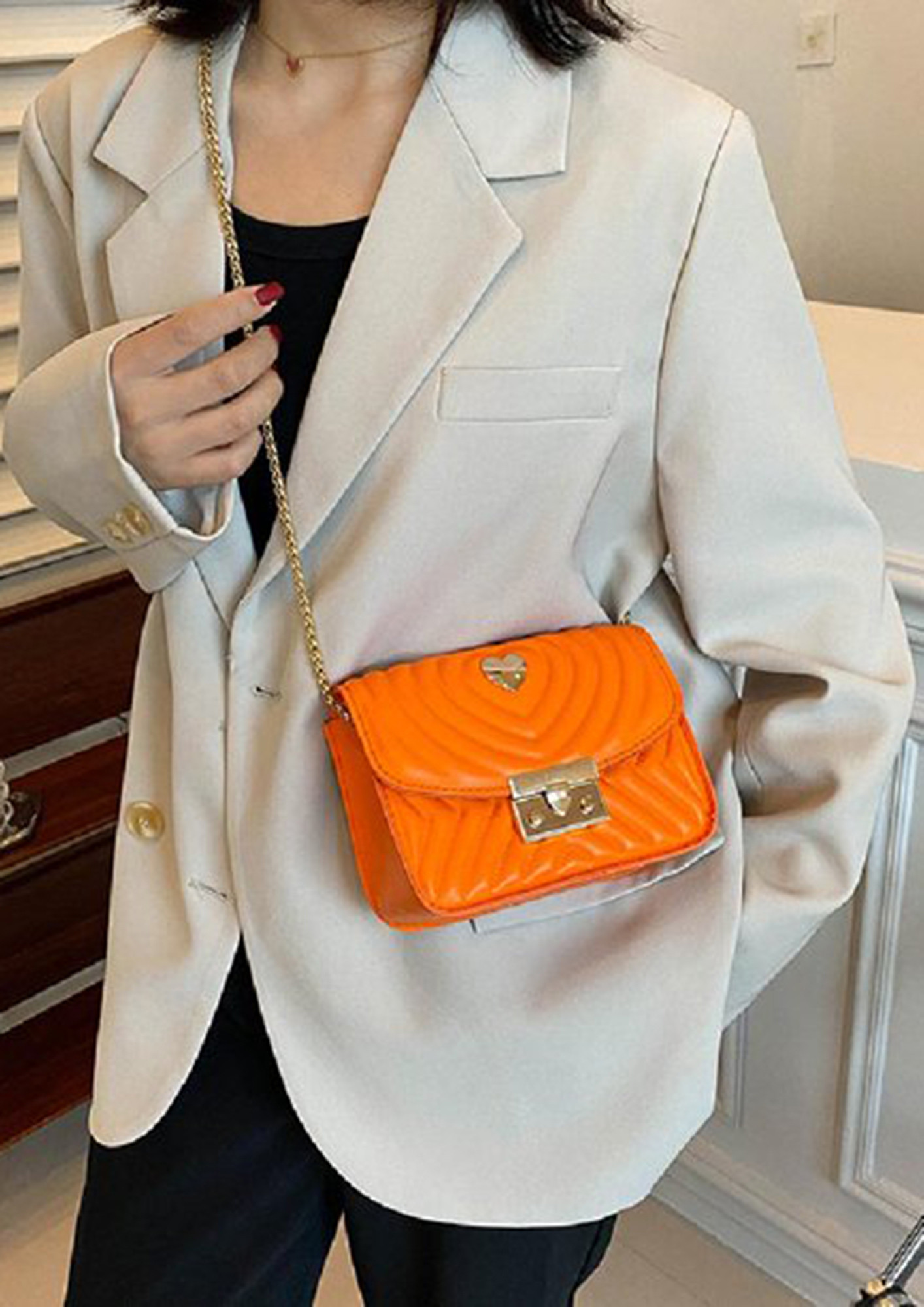 Accessorize London Womens Faux Leather Orange Webbing Strap Sling Bag   Accessorize India
